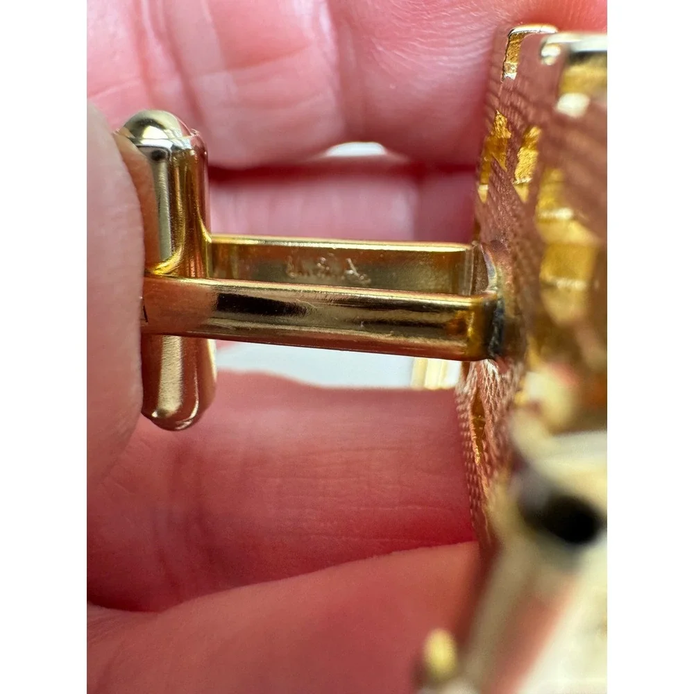 Vintage Hickok Brutalist Gold Tone Tiger Eye Look Cufflinks Oleg Cassini Box